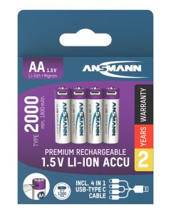 Li-Ion Akkus Mignon AA Typ 2000 (min. 1800 mAh) 4er Papierblister