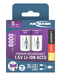 Li-Ion Akkus Mono D Typ 6000 (min. 5400 mAh) 2er Papierblister